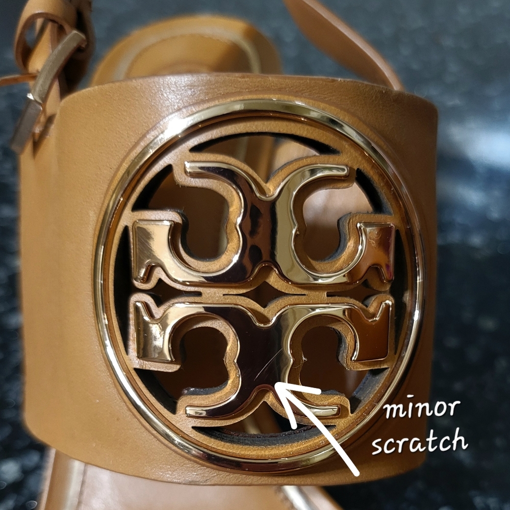 Tory Burch Metal Miller Wedge Heel Sandals Tan/Rose Gold Size 7.5 - Picture 11 of 15